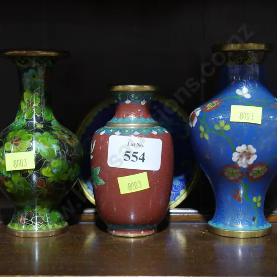 Cloisonne vases & dish
