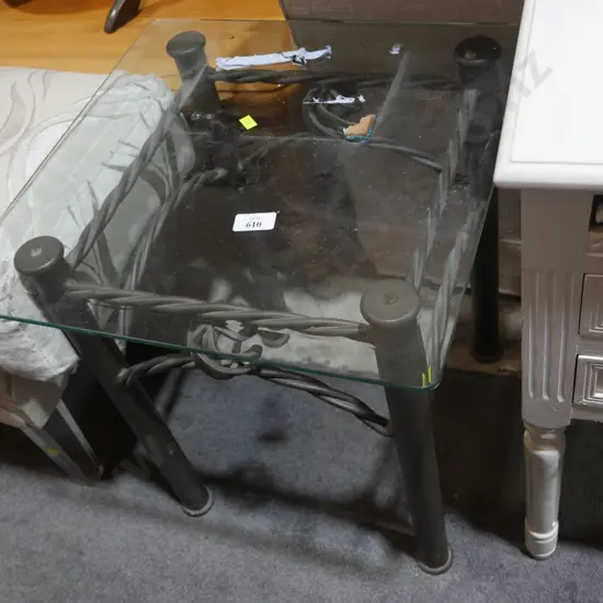 Glass topped metal side table