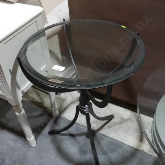 Glass topped metal side table