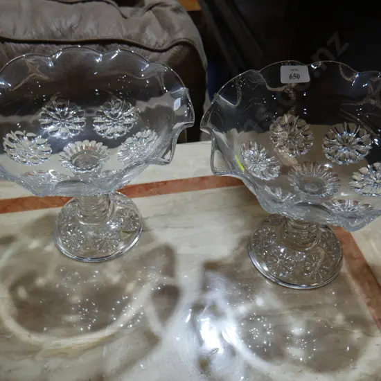 2 glass footed bowls