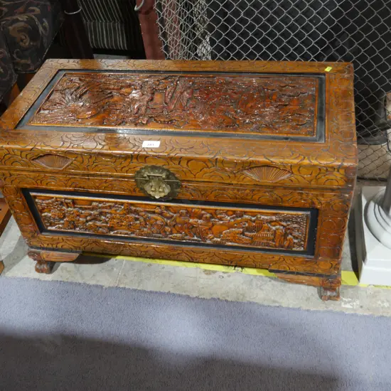 Carved camphor chest