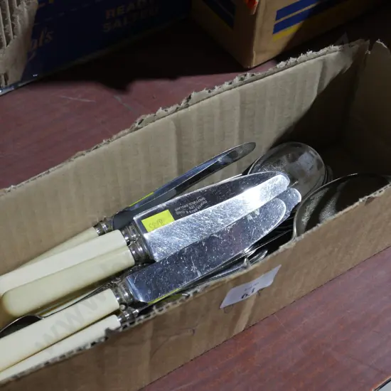 Bone handled knives, silver cutlery