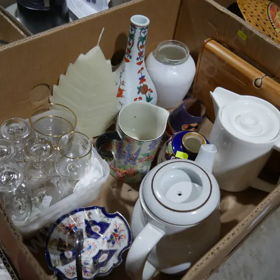 Coffee pots, glass, china etc