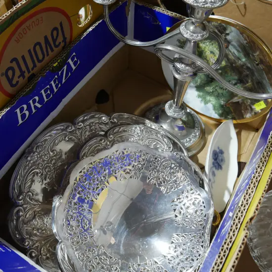 Candelabra, plated trays etc