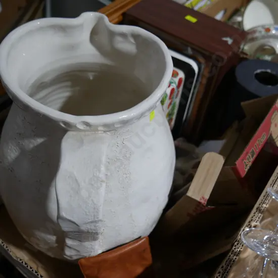 Large Jug, framed needlework etc