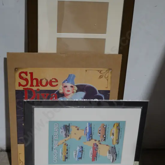 Tin sign, prints etc