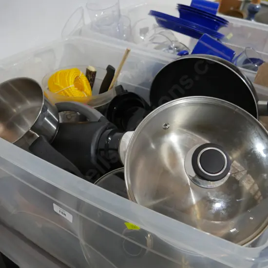Storage bin and contents, kitchenware