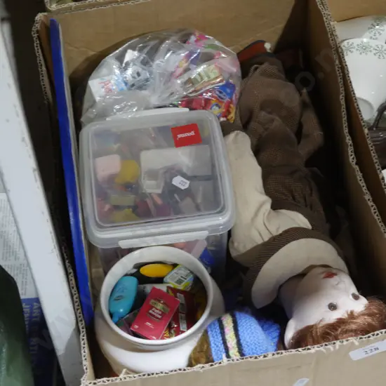 Miniature grocery items, doll etc