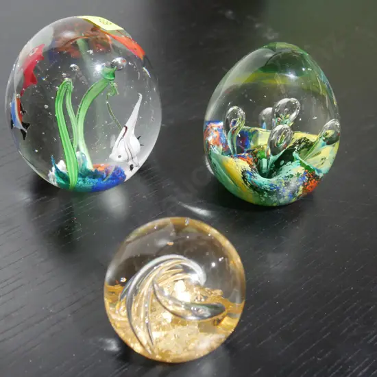 3 glass paperweights
