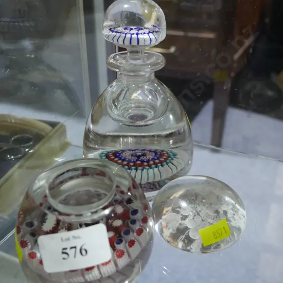 Glass paperweight/Inkwell, stoppered bottle etc