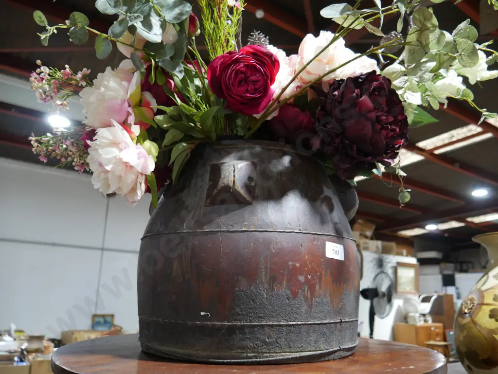 Artificial flowers in wooden vase Image 1++