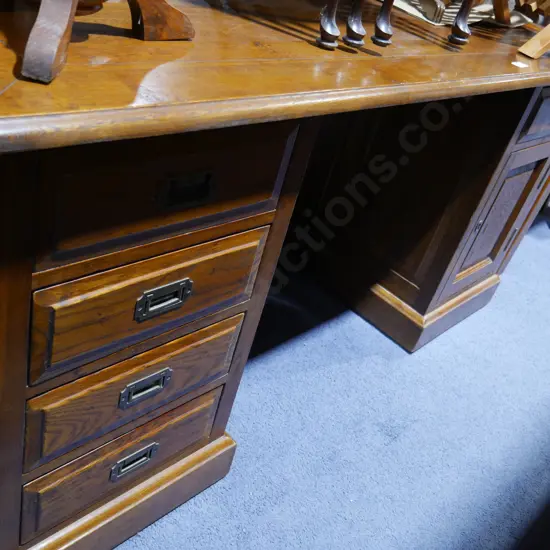 Twin pedestal wooden desk