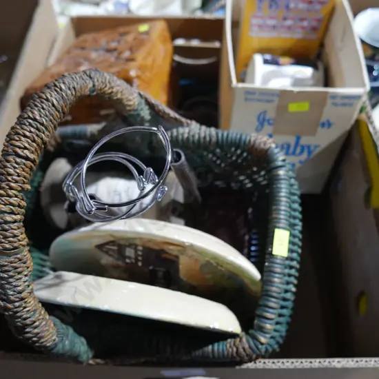 Teapots, carved box etc