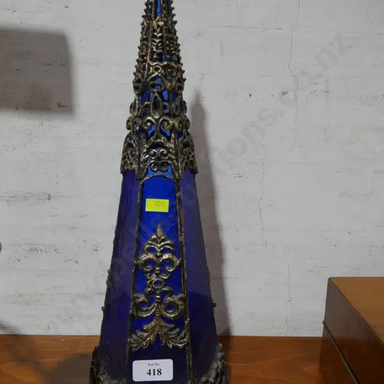 Blue glass candle holder