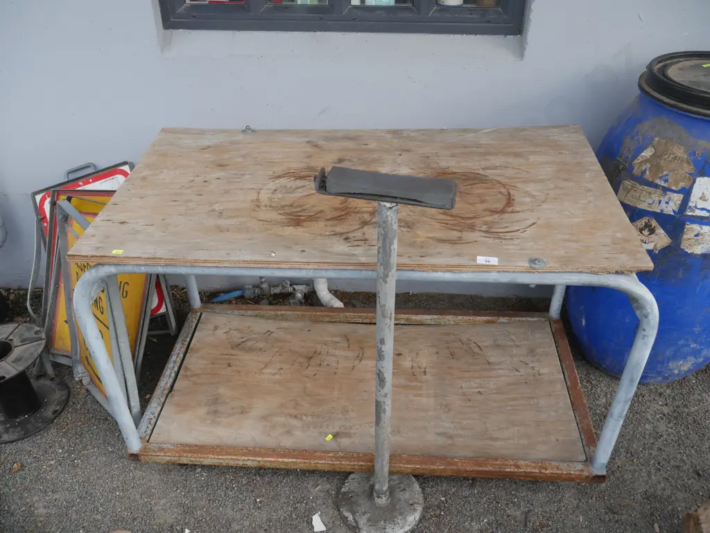 2 tier bench on wheels, and standing knife sharpener Image 1++