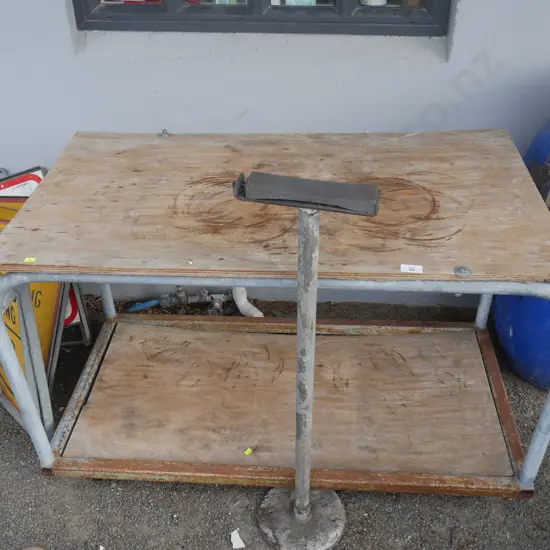 2 tier bench on wheels, and standing knife sharpener