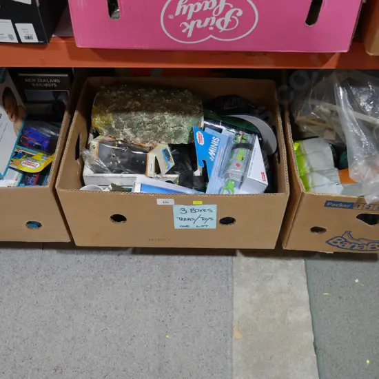 3 boxes toy trains etc