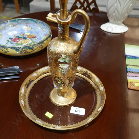 Gold decorated vase and plate