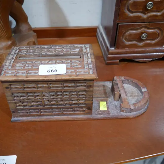 Carved wood cigarette box dispenser