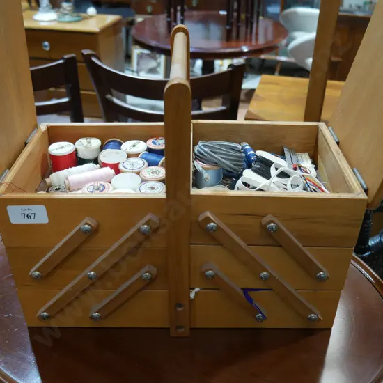 Concertina sewing box and contents