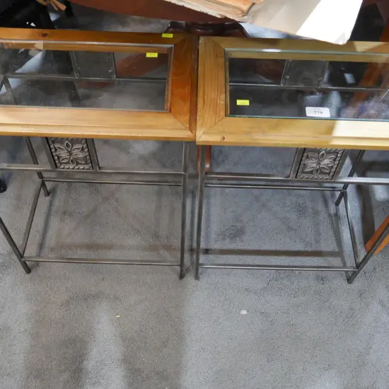 Pair of glass topped side tables