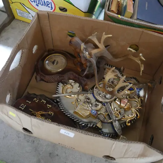 Stag head barometer, clock etc