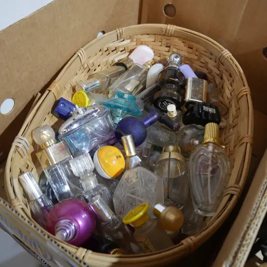 Perfume bottles in cane basket