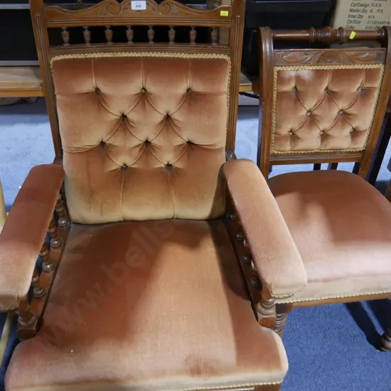 Deep buttoned arm chair and chair