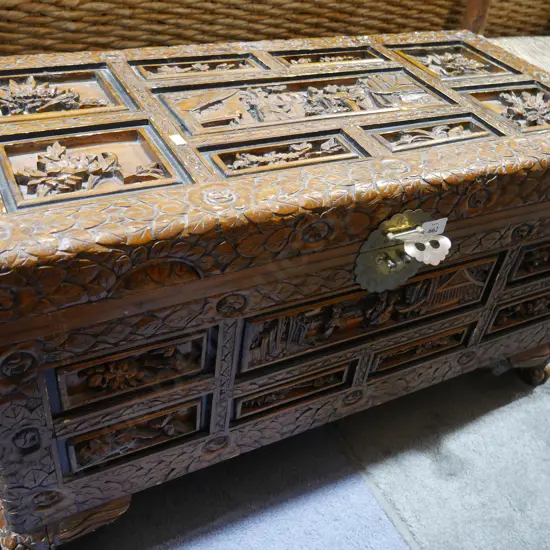 Carved camphor chest