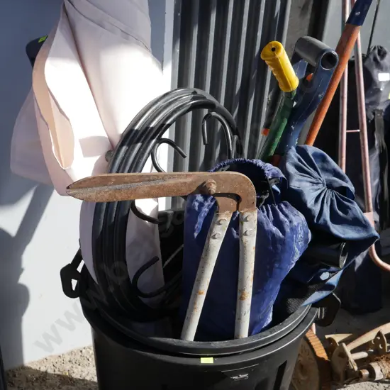 Bin, tools, camping chairs etc