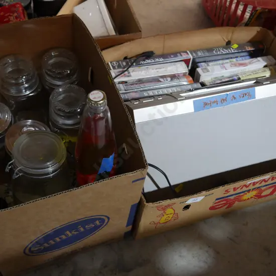 Lava lamp, storage jars, videos