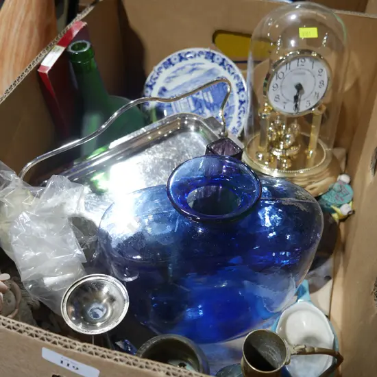 Glassware, dome clock etc