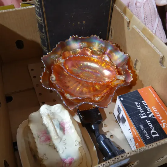 Carnival glass, bible etc