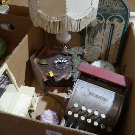 Toy cash register, clocks etc
