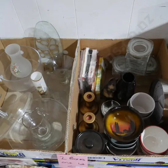 Two boxes of glassware and china