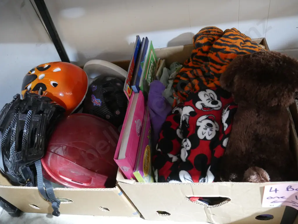4 boxes of helmets, shoes, rugby balls etc Image 1++