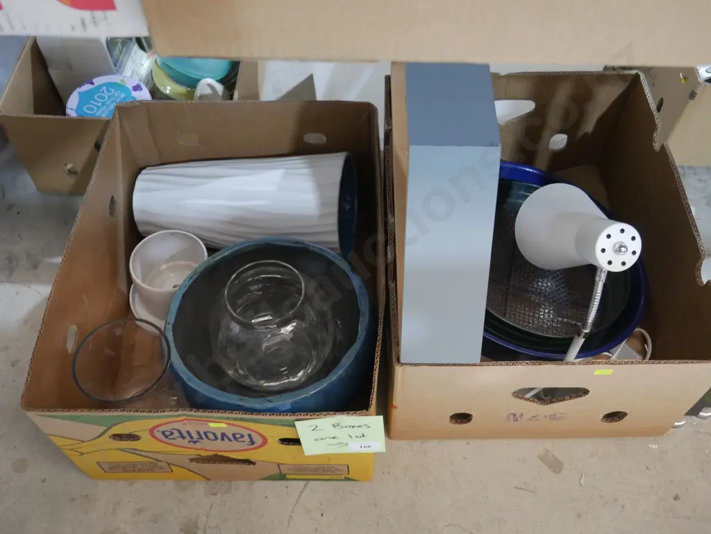 Two boxes vases, table lamp, display shelf Image 1++