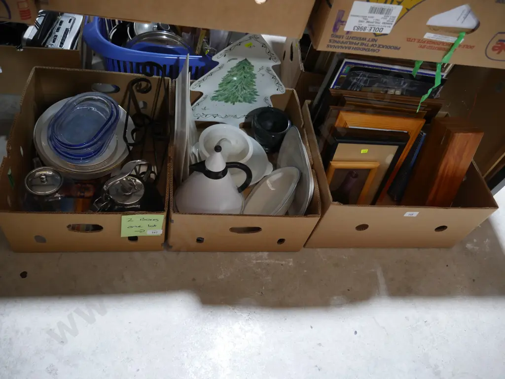 Two boxes plates, jugs, mortar and pestle Image 1++