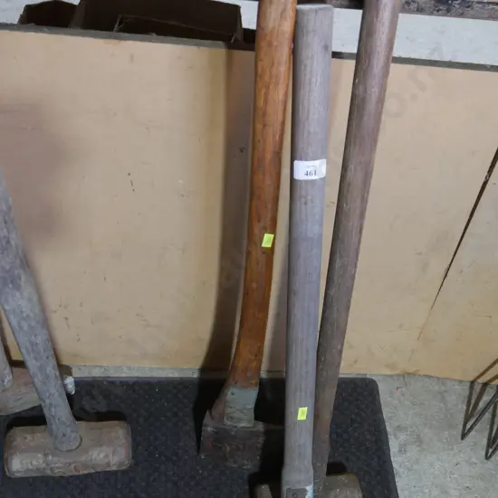 Two sledgehammers, axe