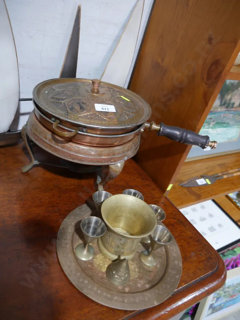 Brass tray with goblets and chafing dish Image 1++