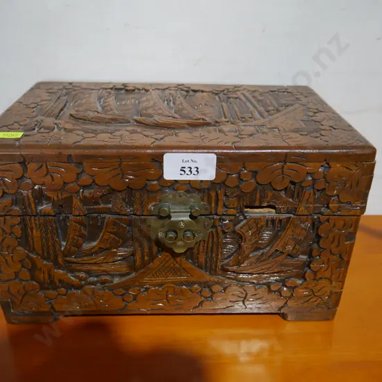 Hand carved wood box