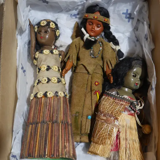 Three vintage native dolls