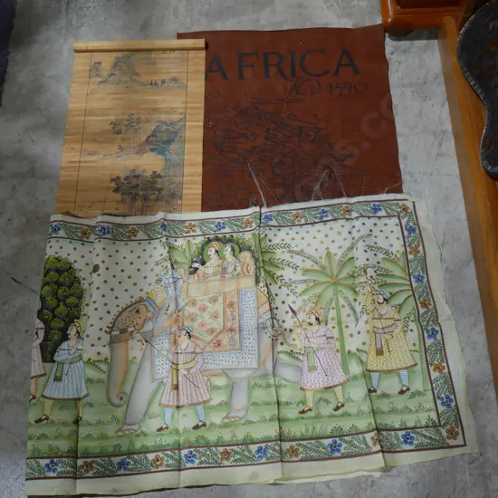 African map made from banna leaves, silk indian picture etc