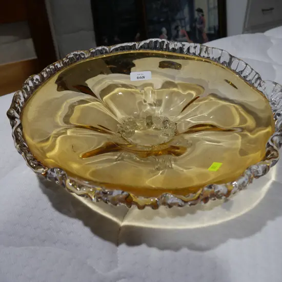 Large art glass footed bowl