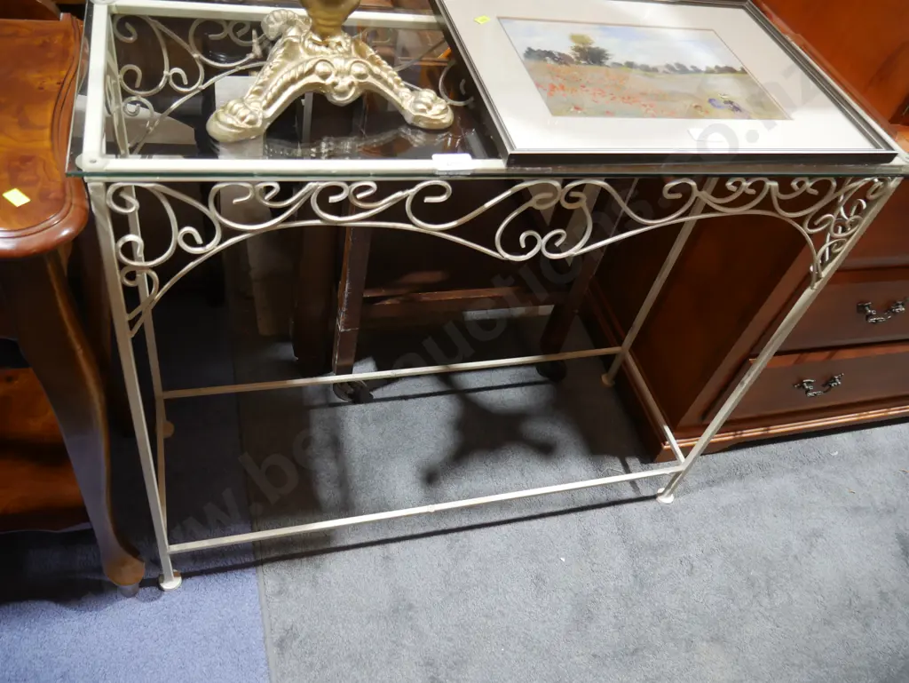 Wrought iron and glass hall table Image 1++