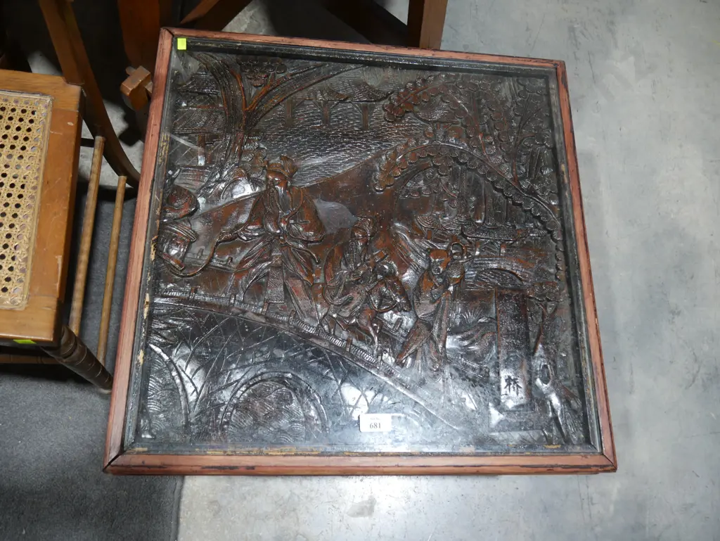 Oriental carved glass top coffee table Image 1++