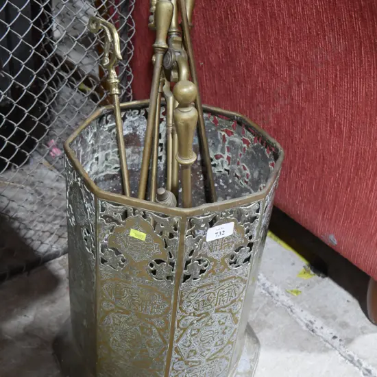 Oriental umbrella stand and fireside tools