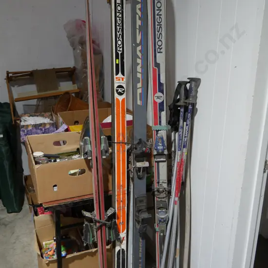 Assorted skis, poles etc