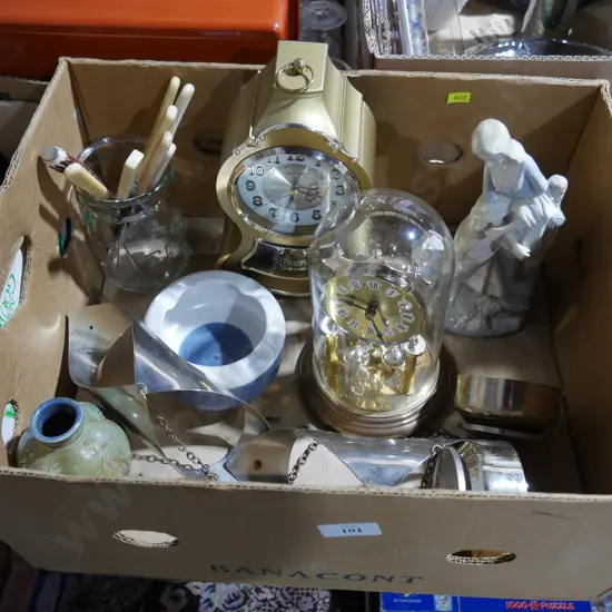 Clocks, figurine, bone handled knives etc