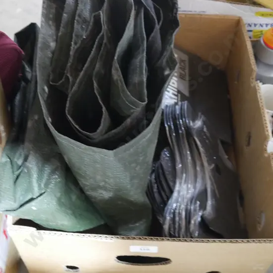 Tarpaulin, hanging chalkboards,